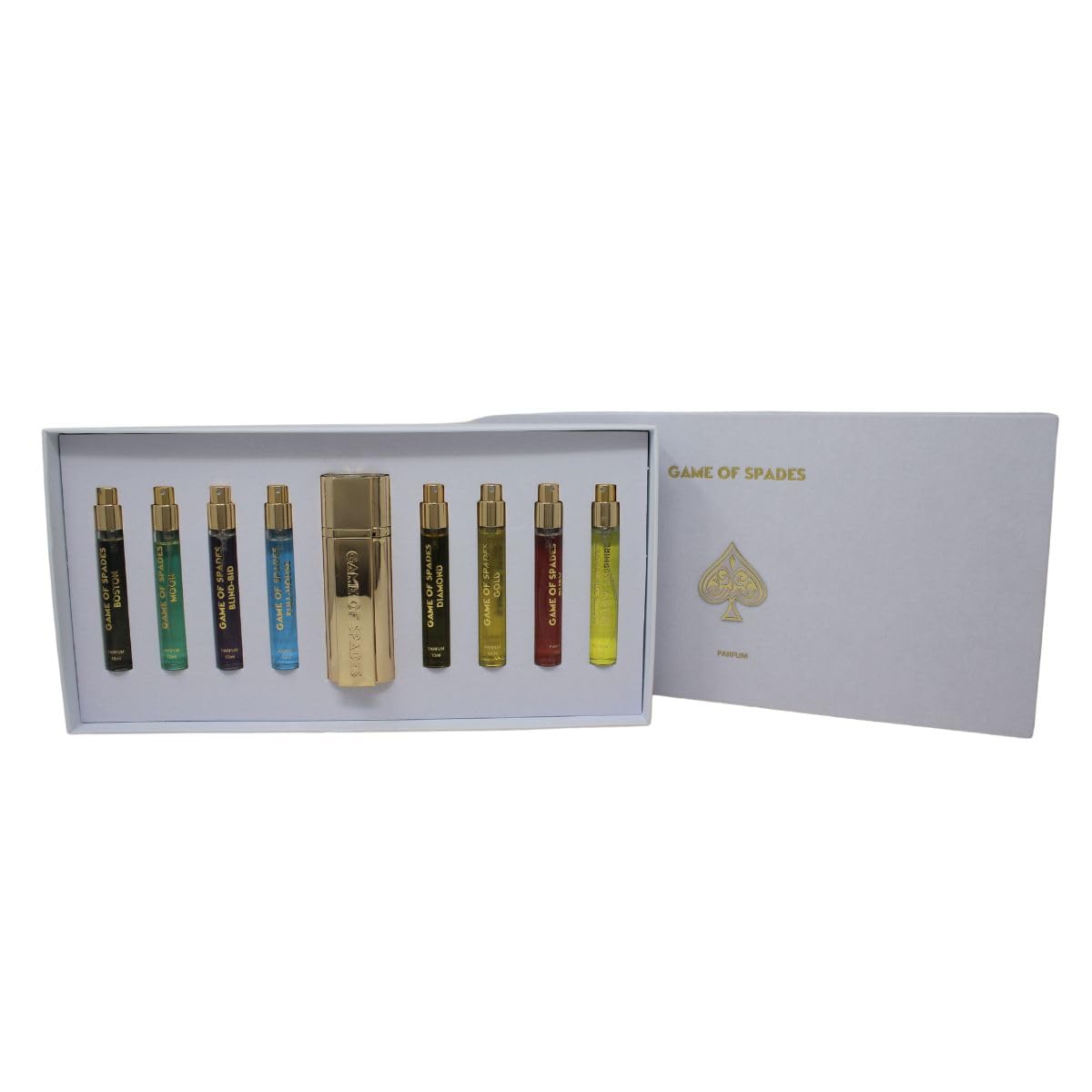 JO Milano Game of Spades 9-Piece Mini Parfum Set for Men & Women - Includes Boston, Moon, Blind Bid, Full House, Diamond, Gold, Ruby, Yellow Sapphire Beauty & Personal Care Jo Milano