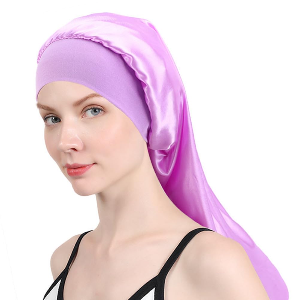 Long Satin Bonnet for Women Silky Sleep Caps for Braids Dreadlocks Curly Hair Care (Light Purple) Beauty and Personal Care Fxhixiy