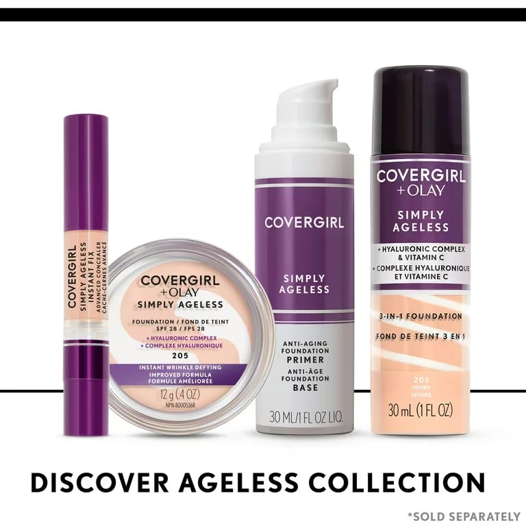 COVERGIRL & Olay Simply Ageless 3-in-1 Liquid Foundation, Matte Finish, Hyaluronic & Vitamin C Formula, 257 Golden Tan, 1 Count Beauty & Personal Care COVERGIRL