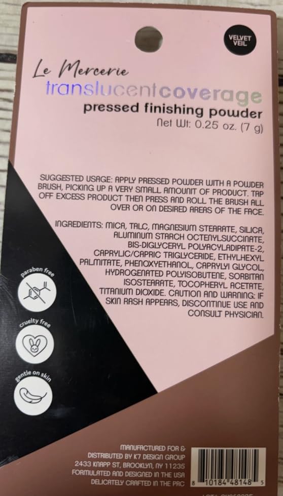 Le Mercerie Translucent Coverage Pressed Finishing Powder, Ultra-Blurring Formula, Velvet Veil, 0.25 oz