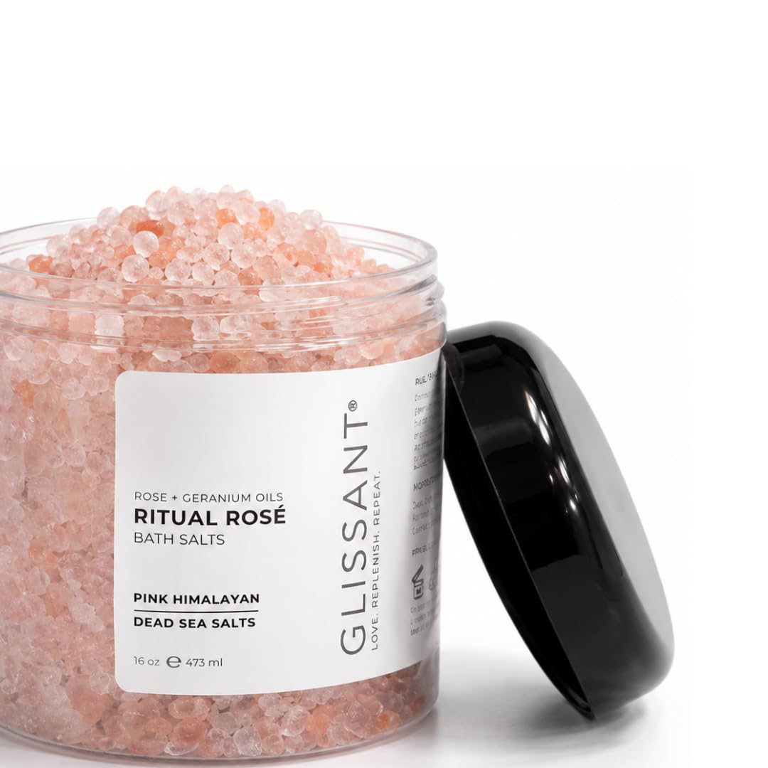 Glissant Ritual Rosé Bath Salts - Magnesium-Infused Luxury Soak with Dead Sea Salt, Pink Himalayan Salt, Rose & Geranium Essential Oils - Calming Beauty and Personal Care GLISSANT