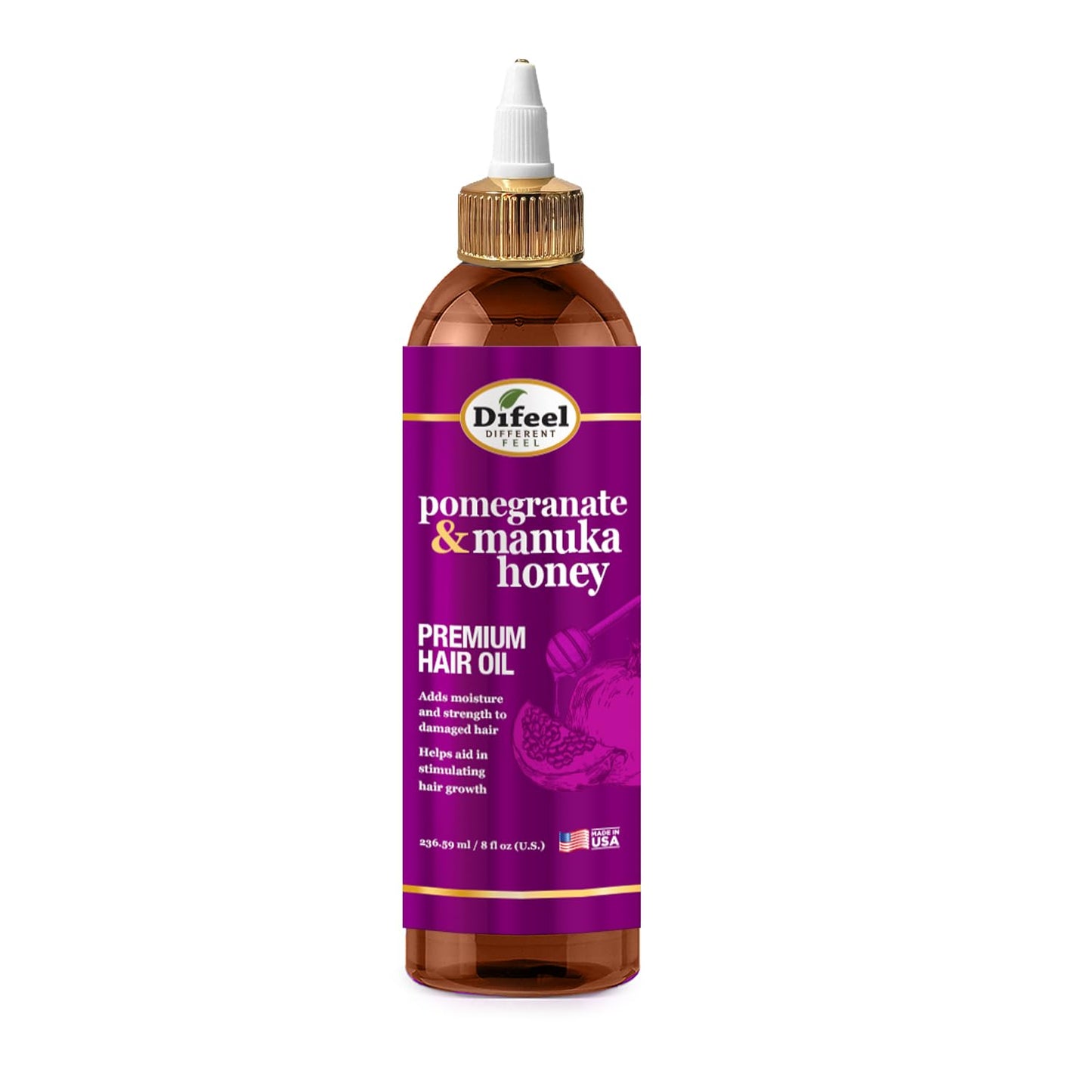 Difeel Pomegranate & Manuka Honey Premium Hair Oil 8 oz. - Growth Stimulating, Moisturizing & Strengthening Hair Oil for Dry, Damaged Hair Beauty & Personal Care Difeel
