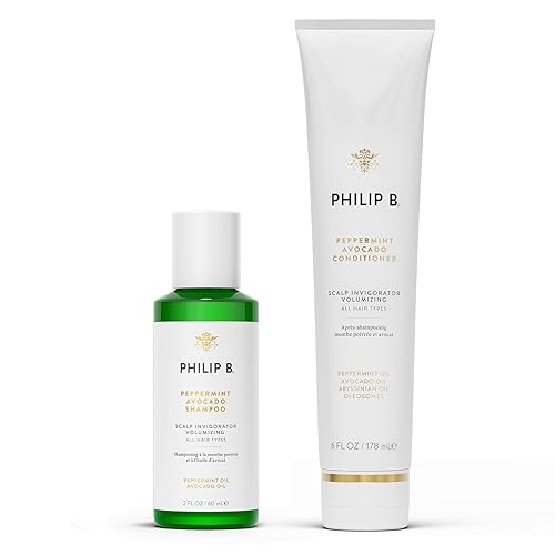 PHILIP B. Peppermint Avocado Conditioner 6oz + Peppermint Avocado Shampoo 2oz Set - Volumizing & Clarifying, Oil and Eucalyptus Invigorates the Scalp Beauty & Personal Care PHILIP B