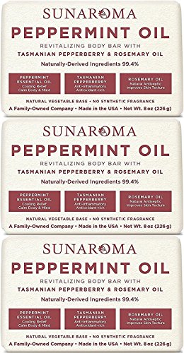 Sunaroma Peppermint Oil & Rosemary Body Bar Soap, 8 Ounce (Pack of 3) Beauty & Personal Care SUNAROMA