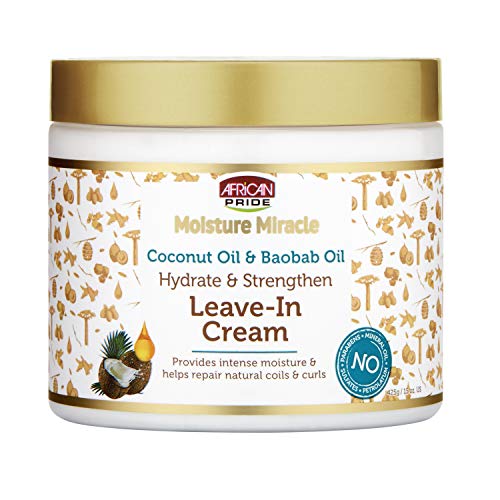 African Pride Moisture Miracle Coconut Oil & Baobab Oil Leave-In Cream - Provides Intense Moisture & Helps Repair Natural Coils & Curls, Hydrates &