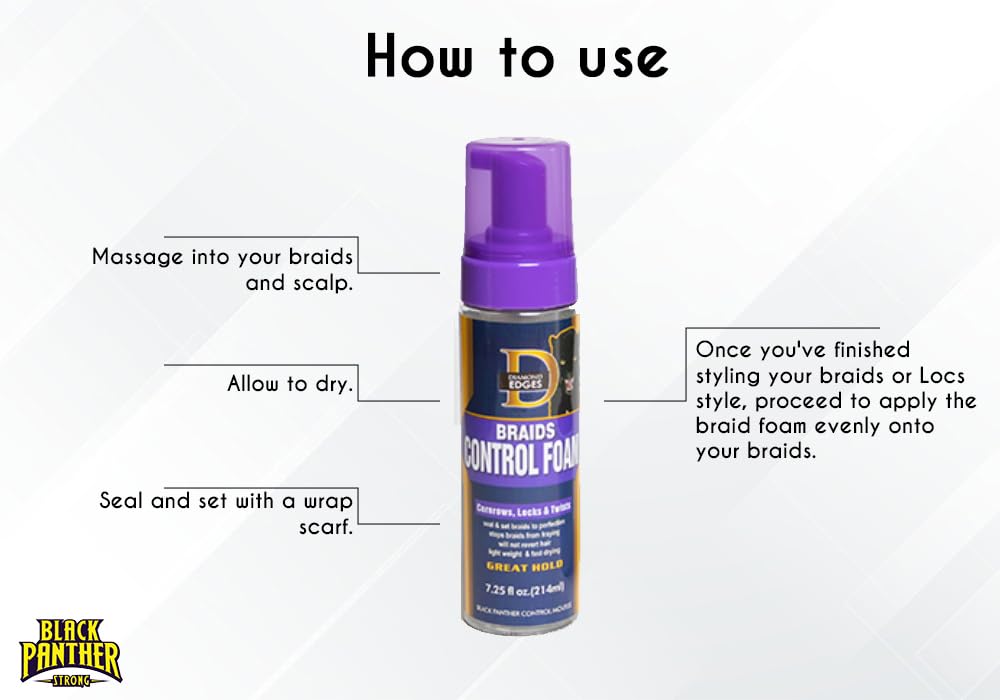 Diamond Edges Black Panther Braids Control Foam for braids Mousse 7.25 fl.oz. Great Hold Beauty & Personal Care The Roots Naturelle