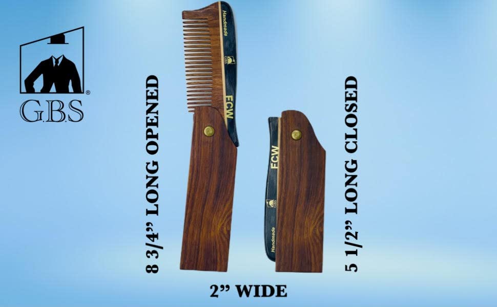 G.B.S Wooden Hair Comb for Men Pocket Folding Comb for Beard Wide Tooth Pack of 2