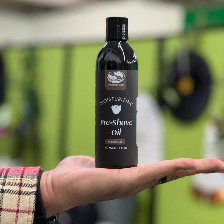 The Henna Guys 8 fl. Oz Pre-Shave & Beard Conditioning Oil for Men, Sandalwood Scent, with Jojoba, Argan, & Marula Oils, Free from Ammonia, Sulfate Beauty and Personal Care The Henna Guys