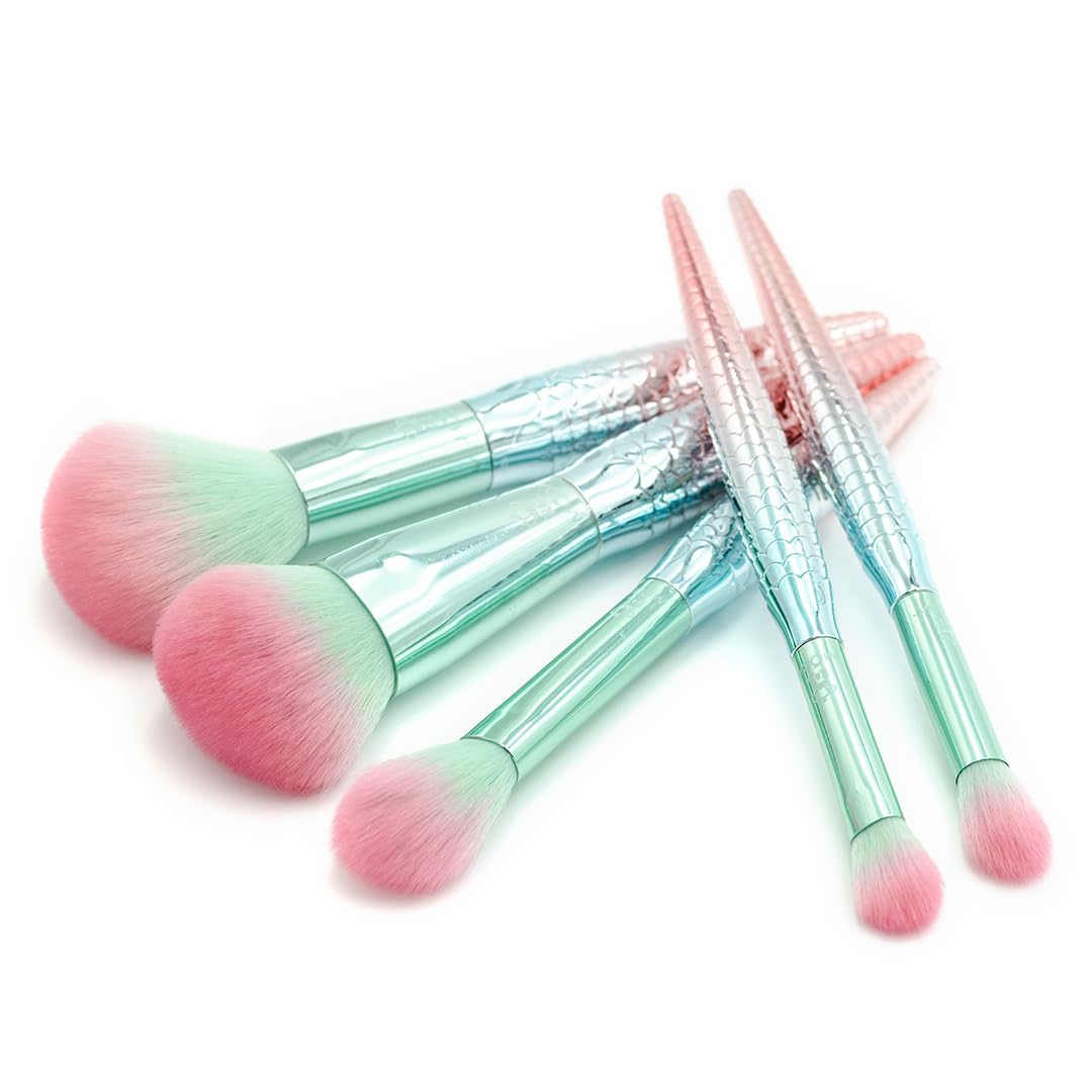 MODA Mythical Splash 6pc Travel-Size Makeup Brush Kit - Vegan Brushes with Holographic Case for Face & Eyes Beauty & Personal Care Royal & Langnickel