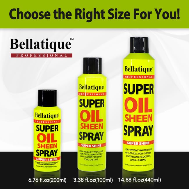 BELLATIQUE Super Oil Sheen Spray - Super Shine. Lightweight, Hydrating, Anti-Frizz, Non-Greasy, Revitalizing, Soothes, Long Lasting, Deep Beauty & Personal Care BELLATIQUE