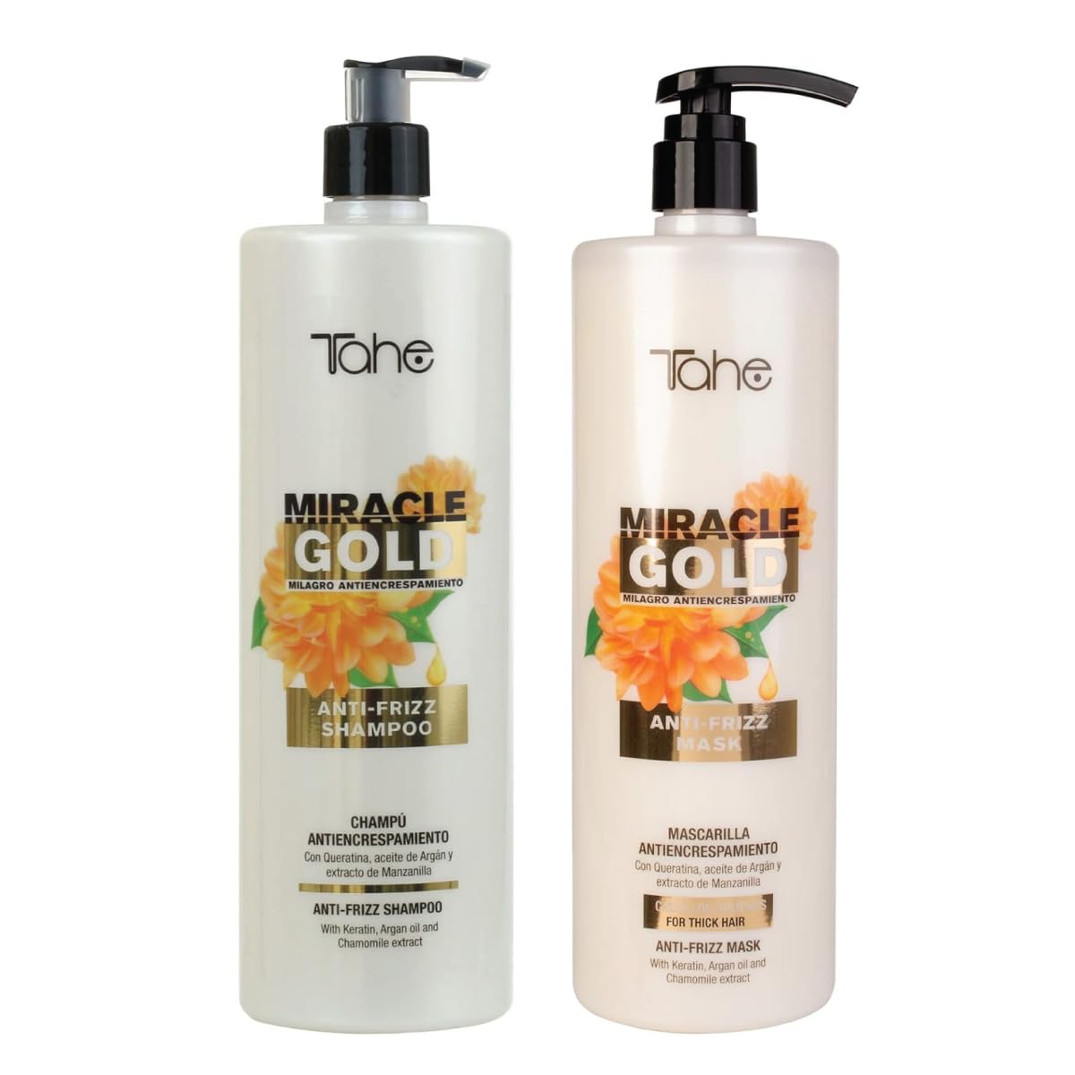 Tahe Miracle Gold For Frizz Control Kit - Shampoo 1000ml + Mask 1000ml Beauty & Personal Care Tahe
