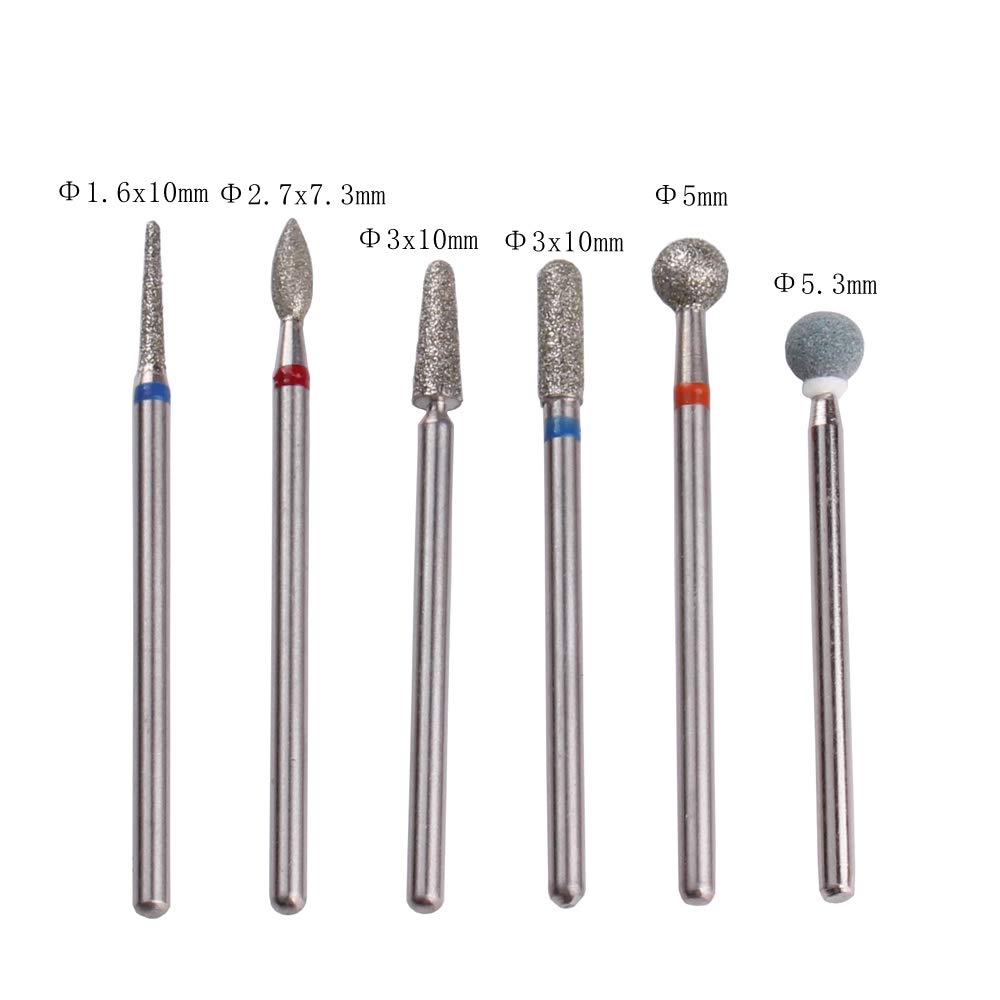 MZCMSL Russian Cuticle Drill Bit Set with Case,6pcs Cuticle Remover Bits (Needle,Ball,Flame,Cylinder,Tapered),Diamond Nail Bit Stone Bit Beauty & Personal Care MZCMSL