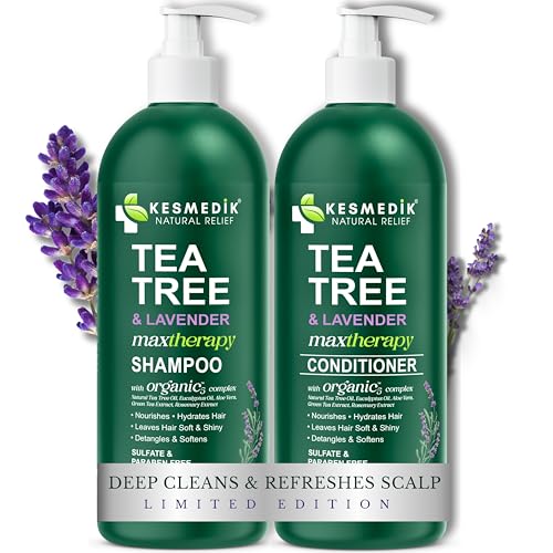 KESMEDIK Tea Tree Lavender Shampoo & Conditioner Set with Mint & Rosemary, Cleanses, Cools & Soothes Dry, Itchy Scalp, Sulfate & Paraben-Free, For All Beauty & Personal Care KESMEDIK