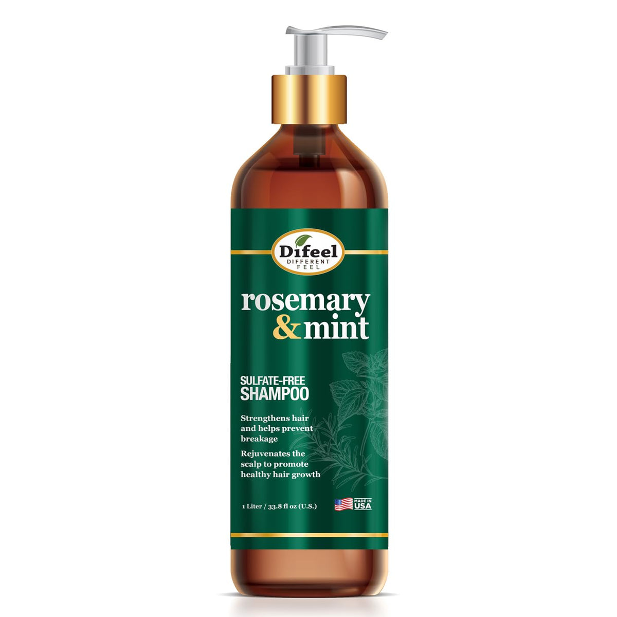Difeel Rosemary Mint Strengthening Shampoo with Biotin 33.8 oz. - Made with Natural Rosemary Oil for Hair Growth