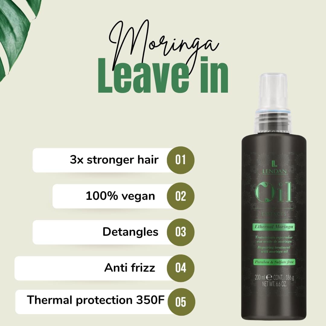 Lendan Moringa Oleifera Shampoo & LEAVE IN Conditioner Set - for Hair Growth, Repair & Shine - 6.6 oz - 100% vegan - includes mini mirror, Black Beauty & Personal Care Lendan