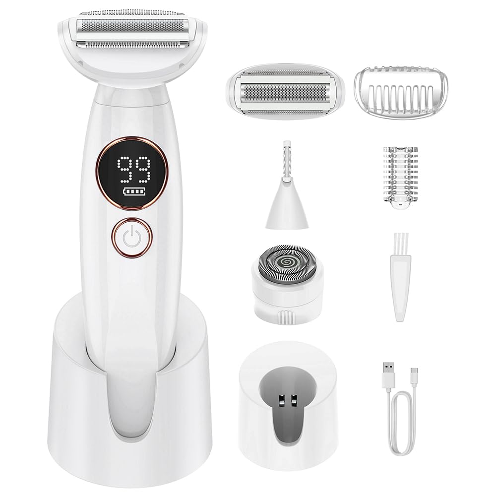 Shaver for Woman for Face, IPX7 Waterproof,White,3 in 1 Bikini Trimmer for Women, Electric Razors for Women with Display, Painless Bikini Trimmer, USB Beauty and Personal Care ANYLIV