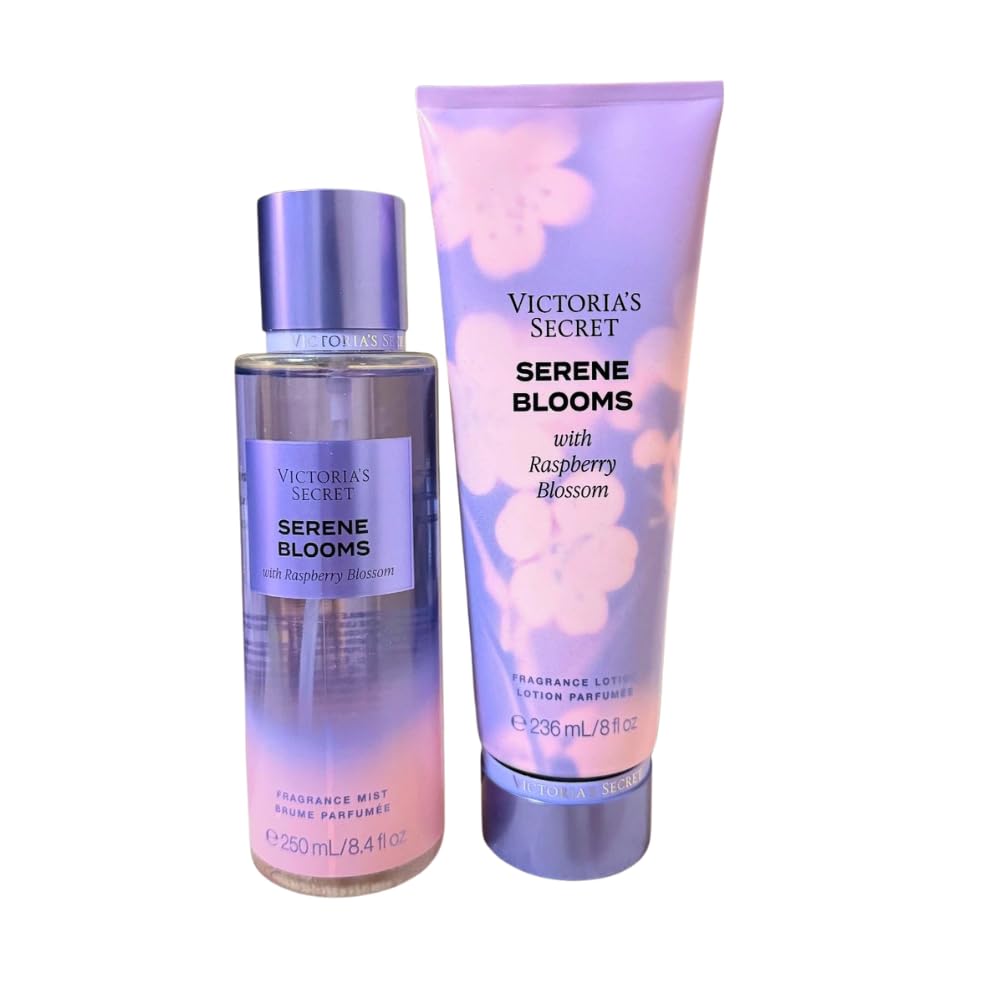 Victoria's Secret SERENE BLOOMS Fragrance Mist & Lotion - Floral Fruity Scent - 2-Piece Bundle for Women - Full Size