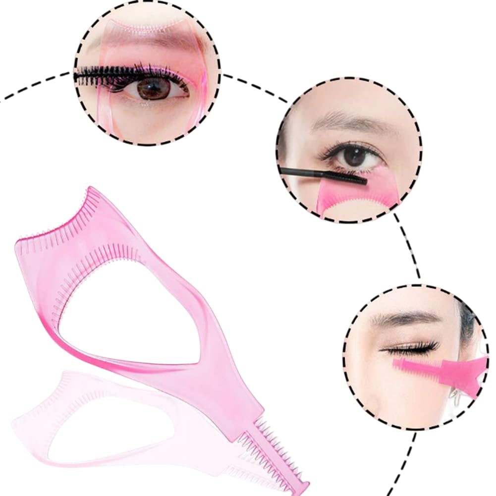 2 Pcs 3 in 1 Eyelash Tool Mascara Applicator Comb Guide and Brush Curler Plastic Eye Makeup Tool Set (Pink + Blue) Beauty & Personal Care vipolish