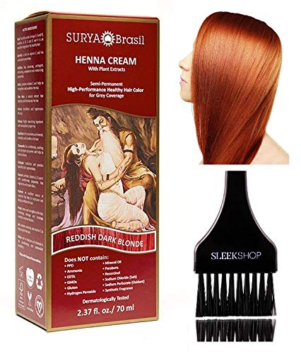 Surya Brasil All Natural HENNA Hair Color CREAM Plant Extracts, Semi-Permanent for Grey Coverage (with Brush) Brazil (REDDISH DARK BLONDE) Beauty & Personal Care Surya Brasil