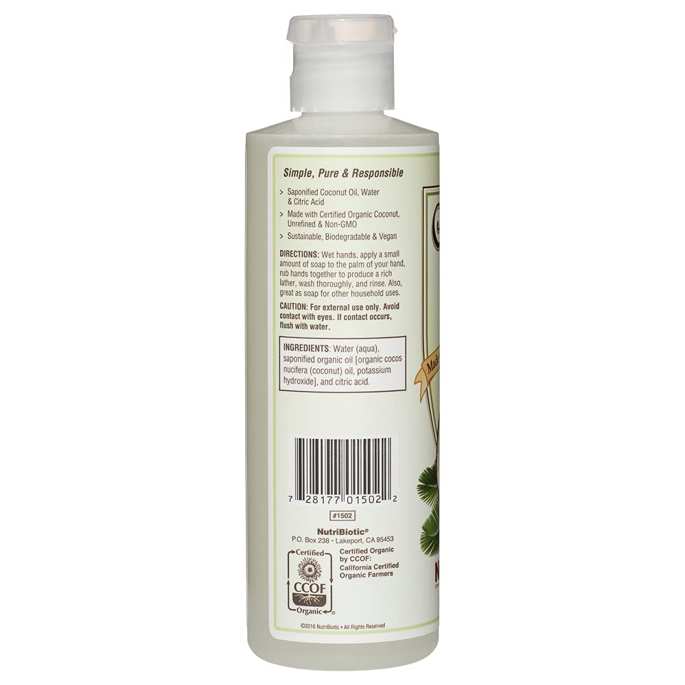 NutriBiotic - Pure Coconut Oil Soap, Unscented 8 Oz | Certified Organic, Unrefined, Biodegradable | Vegan & Made without GMOs, Gluten, Parabens or Beauty & Personal Care NutriBiotic