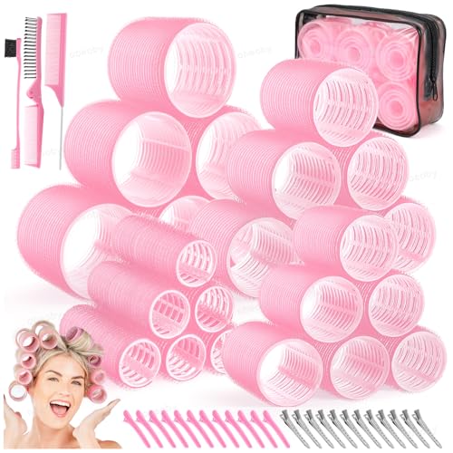 Obeoby 4 Sizes Hair Rollers for Women, Hair Curlers with Clips Comb Curlers for Long Short Curly Hair and Bangs (25, 36, 48, 60mm), Pink Mothers Day Beauty and Personal Care obeoby Default Title