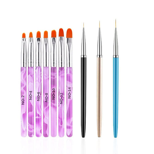 10 Pcs Gel Nail Brush Set, 7 Pcs UV Gel Nail Painting Brushes with 3 Pcs Nail Art Liner Brushes, Nail Art Brush Nail Painting Brush Pen Set Beauty & Personal Care FULINJOY