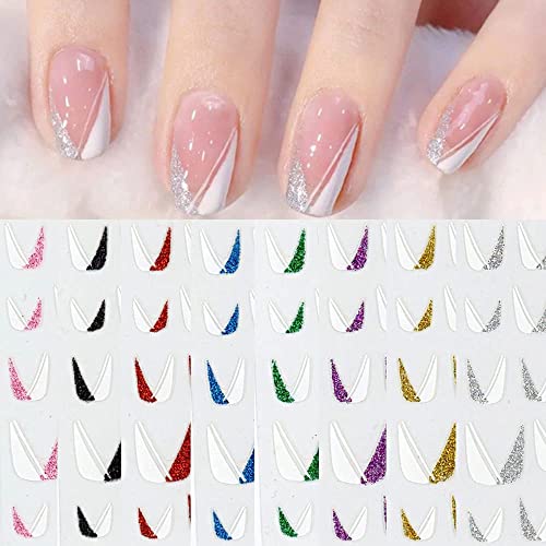 French Nail Art Sticker, 3D Self-Adhesive French Nail Decals Tips V Shape Nail Guides for Manicure DIY Nail Decoration (8Sheets) Beauty & Personal Care Qdsuh