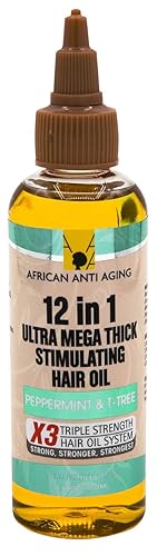 African Anti Aging 12 In 1 Ultra Mega Thick Stimulating Hair Oil Peppermint & T-Tree 3.38 Oz (Pack of 1) Beauty & Personal Care African Anti Aging