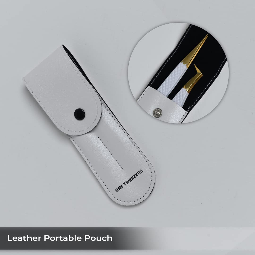 2pcs White Straight and L-Shaped (Boot) Gold Pointed Eyelash Tweezers for Lash Extension - Stainless Steel Precision Tweezers for Volume and Classic Beauty & Personal Care GMI TWEEZERS