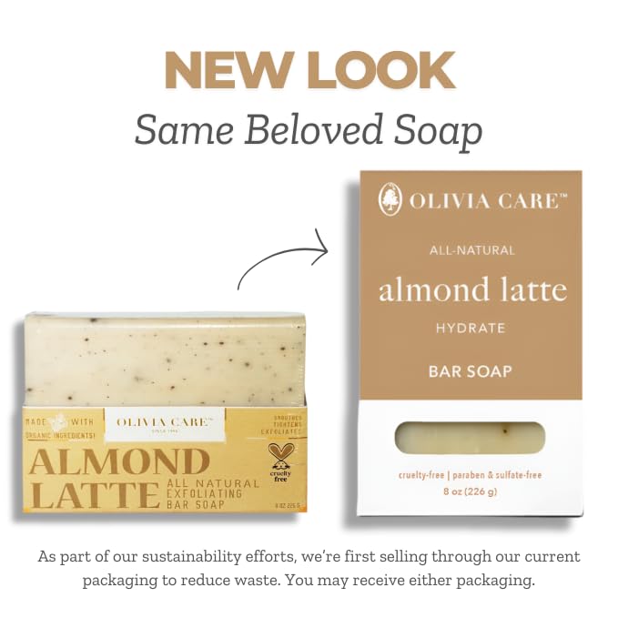 Olivia Care Exfoliating Bar Soap, Coffee Beans, 100% Natural, Organic Ingredients, Clean Energize Mind Body, Full of Vitamin & Antioxidants (Almond Beauty & Personal Care Olivia Care