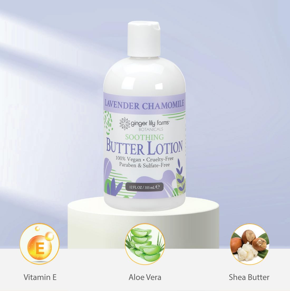 Ginger Lily Farms Botanicals Soothing Butter Lotion for Dry Skin, 100% Vegan & Cruelty-Free, Lavender Chamomile Scent, 12 Fl Oz Beauty & Personal Care Ginger Lily Farms