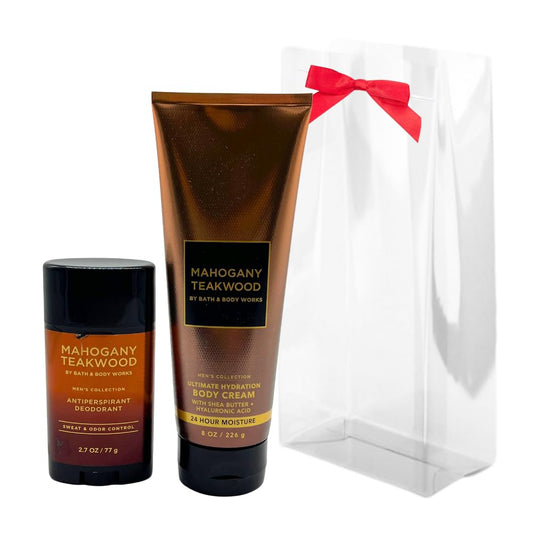 Bath & Body Works MAHOGANY TEAKWOOD Men's Collection Ultimate Hydration Body Cream & Antiperspirant Deodorant 2-piece Gift Set with a Red Bow Beauty and Personal Care Bath & Body Works