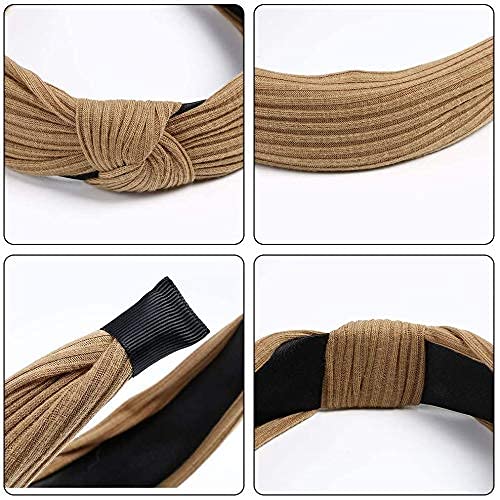 10 Pcs Top Knotted Headbands for Women and Girls, Wide Turban Headbands Fabric Hair Hoops, Head Wrap in Solid Color, Cross Knot Hair Bands Non-Slip