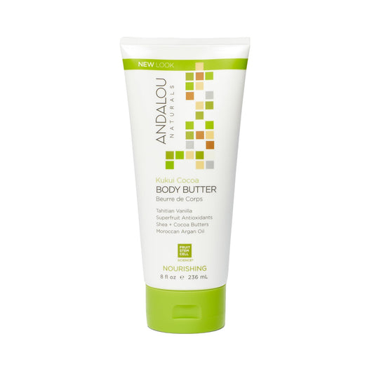 Andalou Naturals Body Butter, Kukui Cocoa Nourishing Body Cream, 8 Oz, Shea Butter, Cocoa Butter & Argan Oil for Dry Skin, Vegan Beauty & Personal Care Andalou Naturals