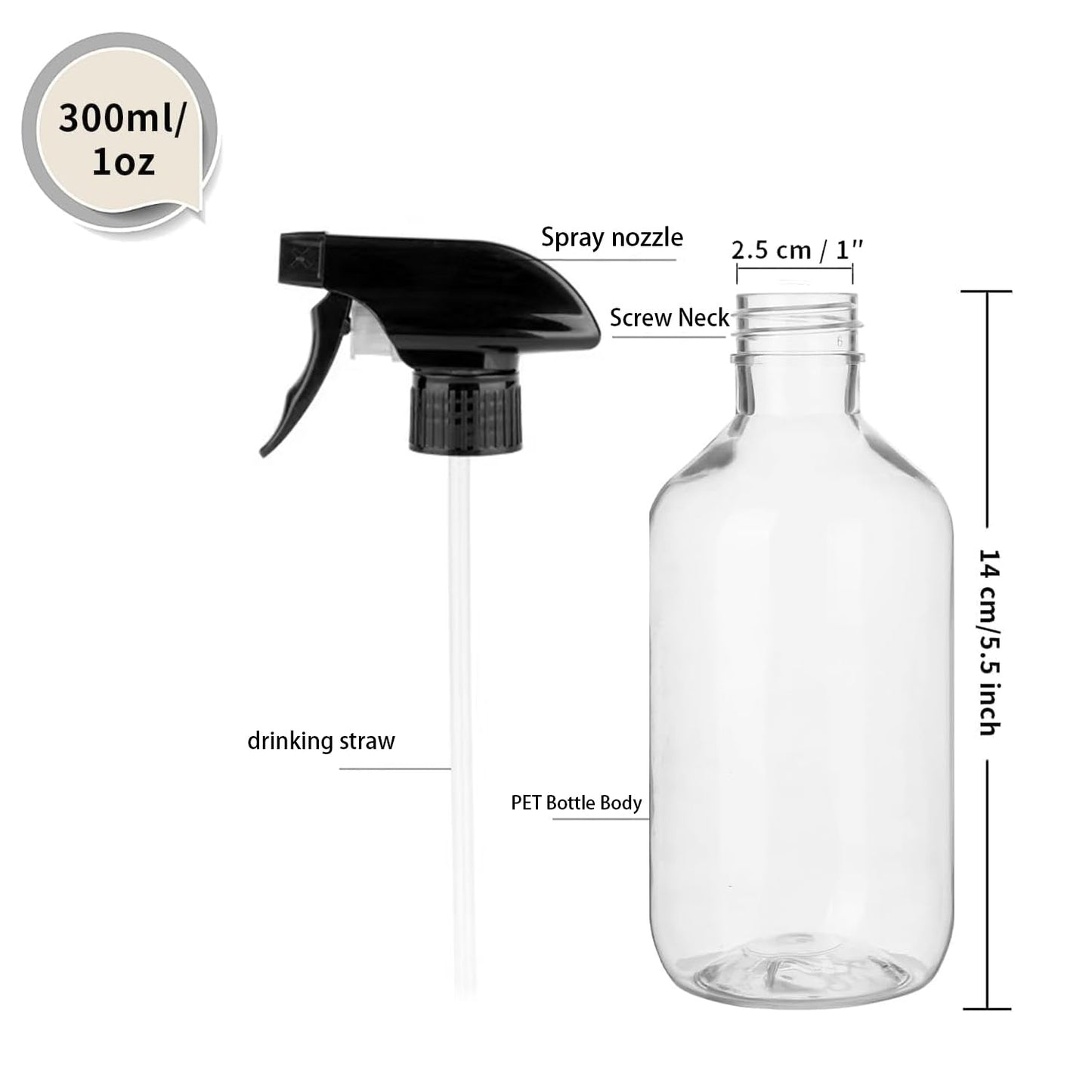 Likealot 2 Pack Leakproof Spray Bottles 300ml - Adjustable Nozzle (Mist/Jet), Refillable PET Plastic for Hair, Cleaning, Plants, Travel | BPA-Free Beauty and Personal Care Likealot