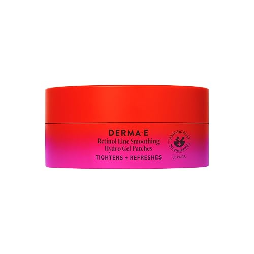 Derma E Retinol + Bakuchiol Under Eye Patches (30 Pairs) Non-Irritating, Line Smoothing Hydro Gel Eye Patches with Rose Water & Real Hibiscus Petals Beauty & Personal Care Derma E