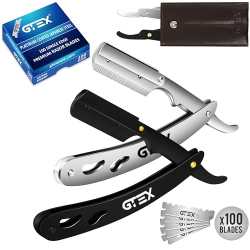 Straight Razors For Men 100 GTEX Barber Razor Blades - 2 Professional Single Blade Razors for Men Navajas Para Barbero Straight Edge Razor Barber Beauty and Personal Care GTEX Default Title