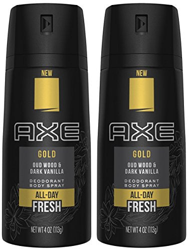 Axe Gold Oud Wood and Dark Vanilla Deodorant Body Spray 4.0 oz (Pack of 2) Beauty and Personal Care FIYY6VC