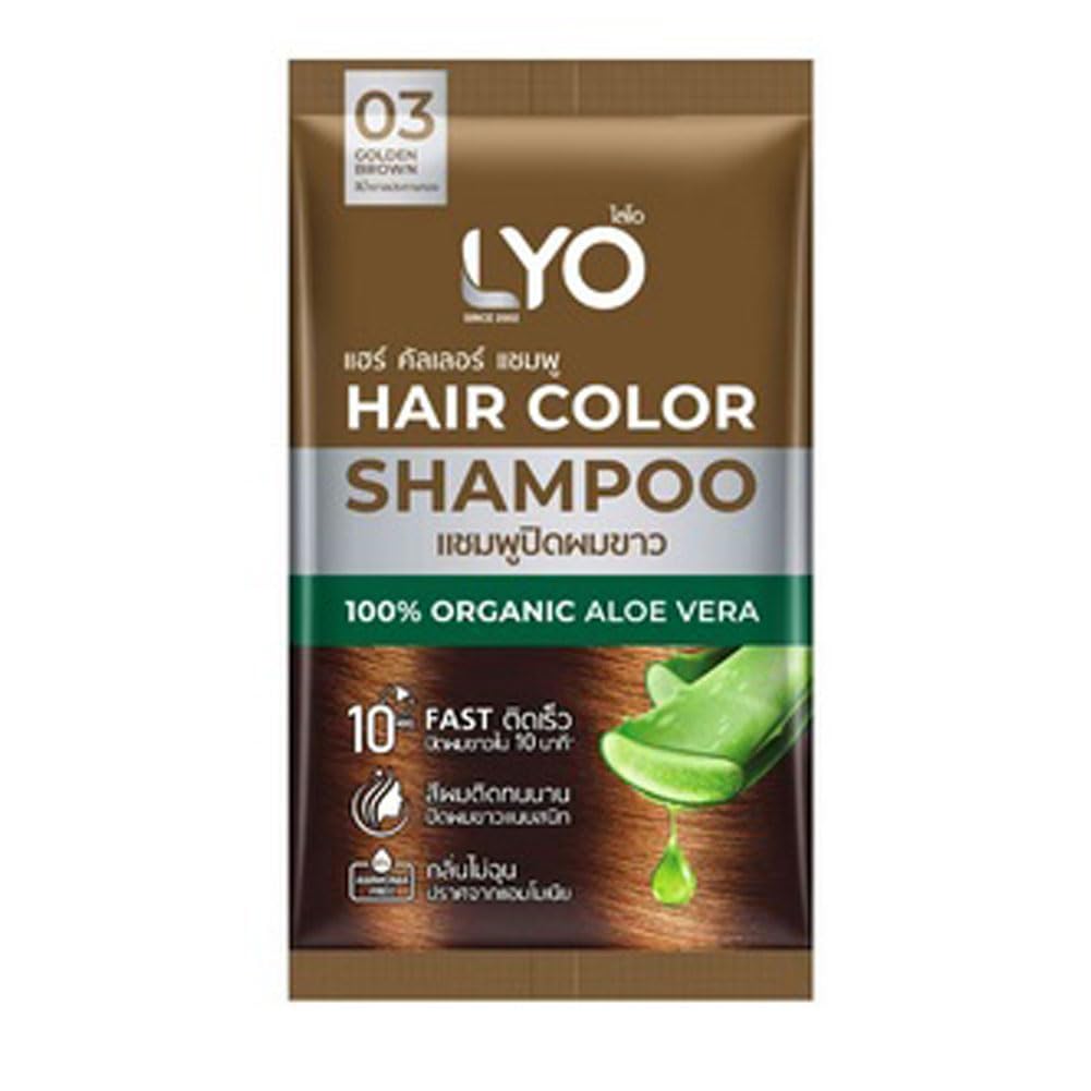 LYO Gray hair dye shampoo 03 (Golden Brown) 30 ML.2 Packs. Beauty & Personal Care LYO
