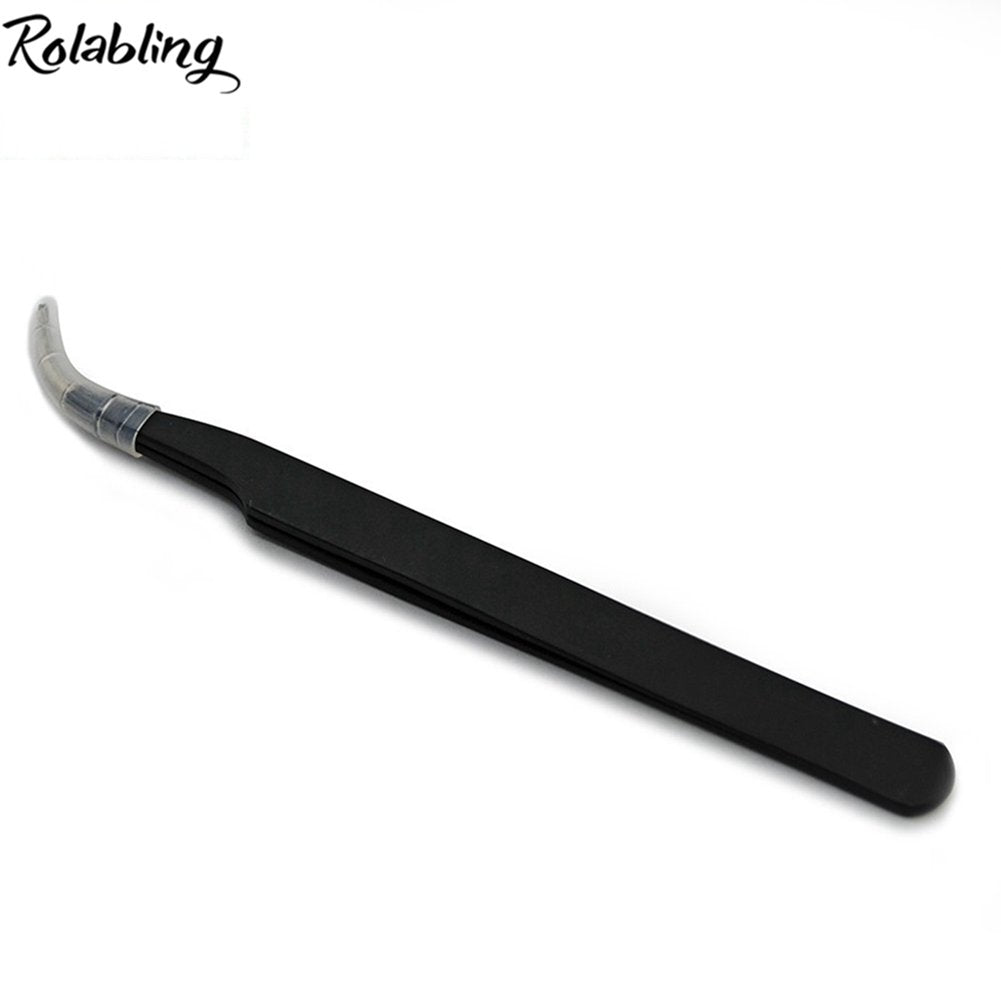 Rolabling 2Pcs Elbow and Straight Black Nail Tweezers Rhinestone Picker Stainless Steel Nippers for Eyelash Extensions and Nail Art Sticker Rhinestone Beauty and Personal Care Rolabling