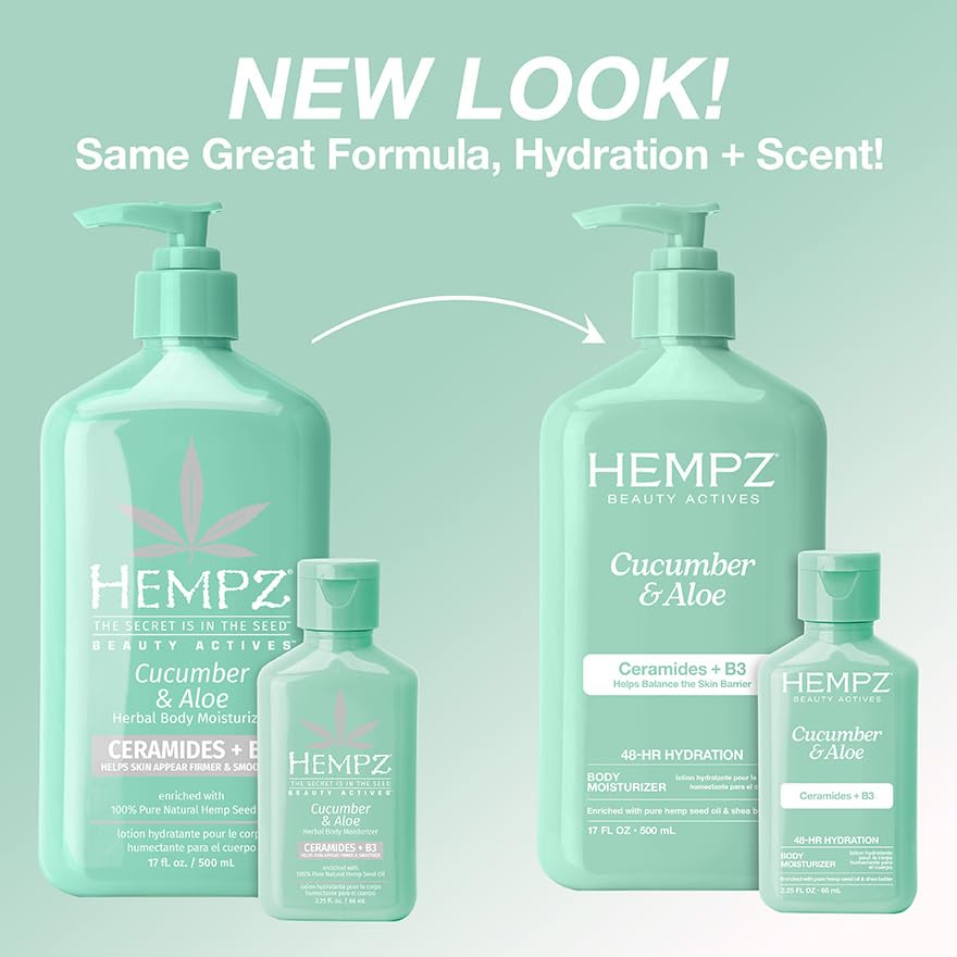 Hempz Body Lotion - Cucumber & Aloe Limited Edition Mini Daily Moisturizing Cream, Shea Butter, Aloe, Body Moisturizer - Skin Care Products, All Beauty & Personal Care Hempz