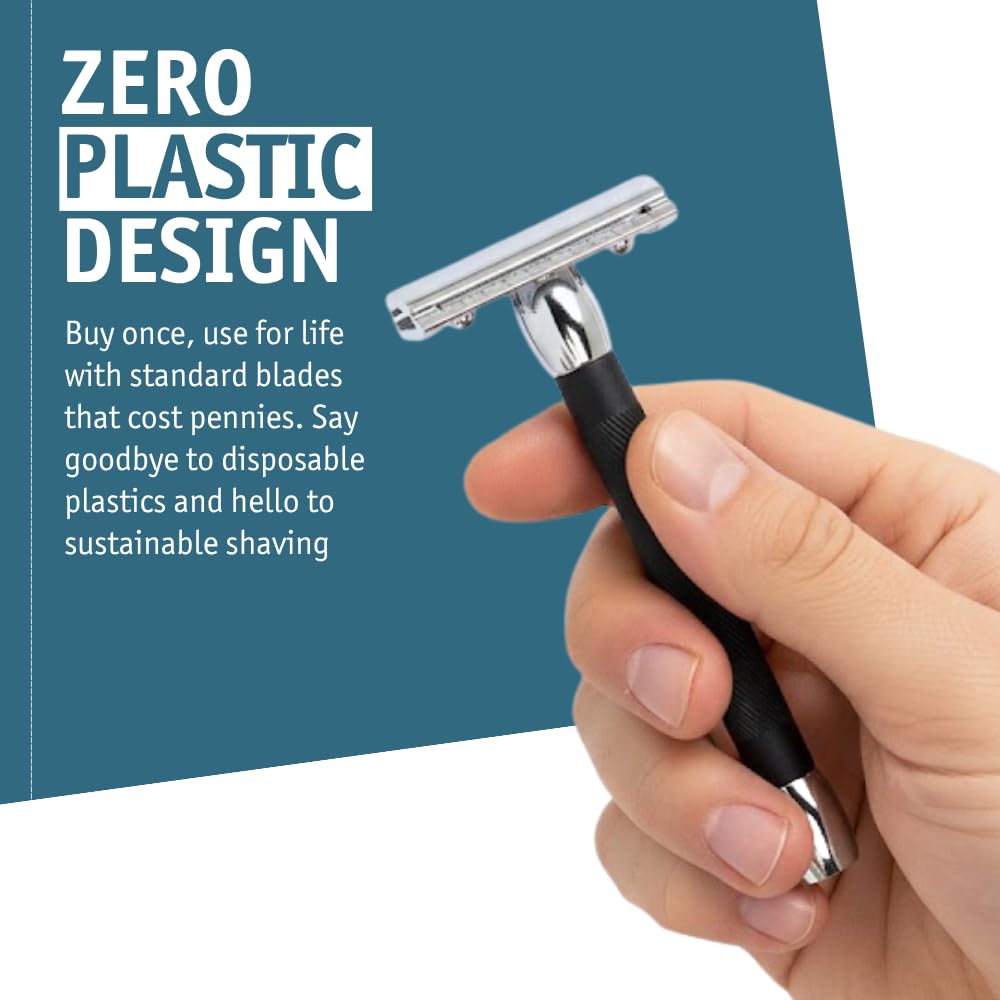 MERKUR 20C Double Edge Safety Razor, Long Handle, Black Anodized Aluminum & Bright Chrome Finish, Three-Piece Design, Closed Comb Straight Bar, Made Beauty and Personal Care MERKUR