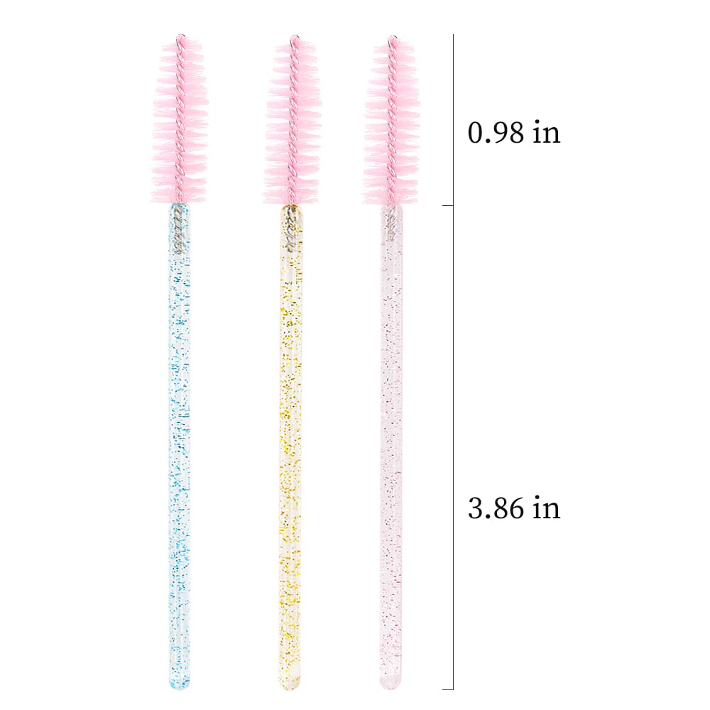 300 Pack Glitter Mascara Wands Disposable EyeLash Spoolie Brushes Makeup Applicator Eyelash Extension Tool Kit (3 colors mix) Beauty & Personal Care Mekupeu