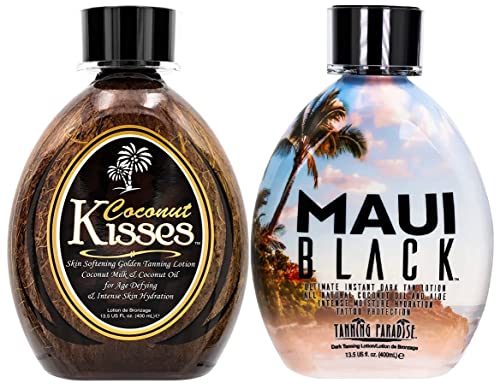 Ed Hardy Coconut Kisses Golden Tanning Lotion, 13.5 oz | BEST SELLERS | Tanning Paradise MAUI BLACK Tanning Lotion | Coconut Oil | Age-Defying | Beauty & Personal Care TANNING PARADISE