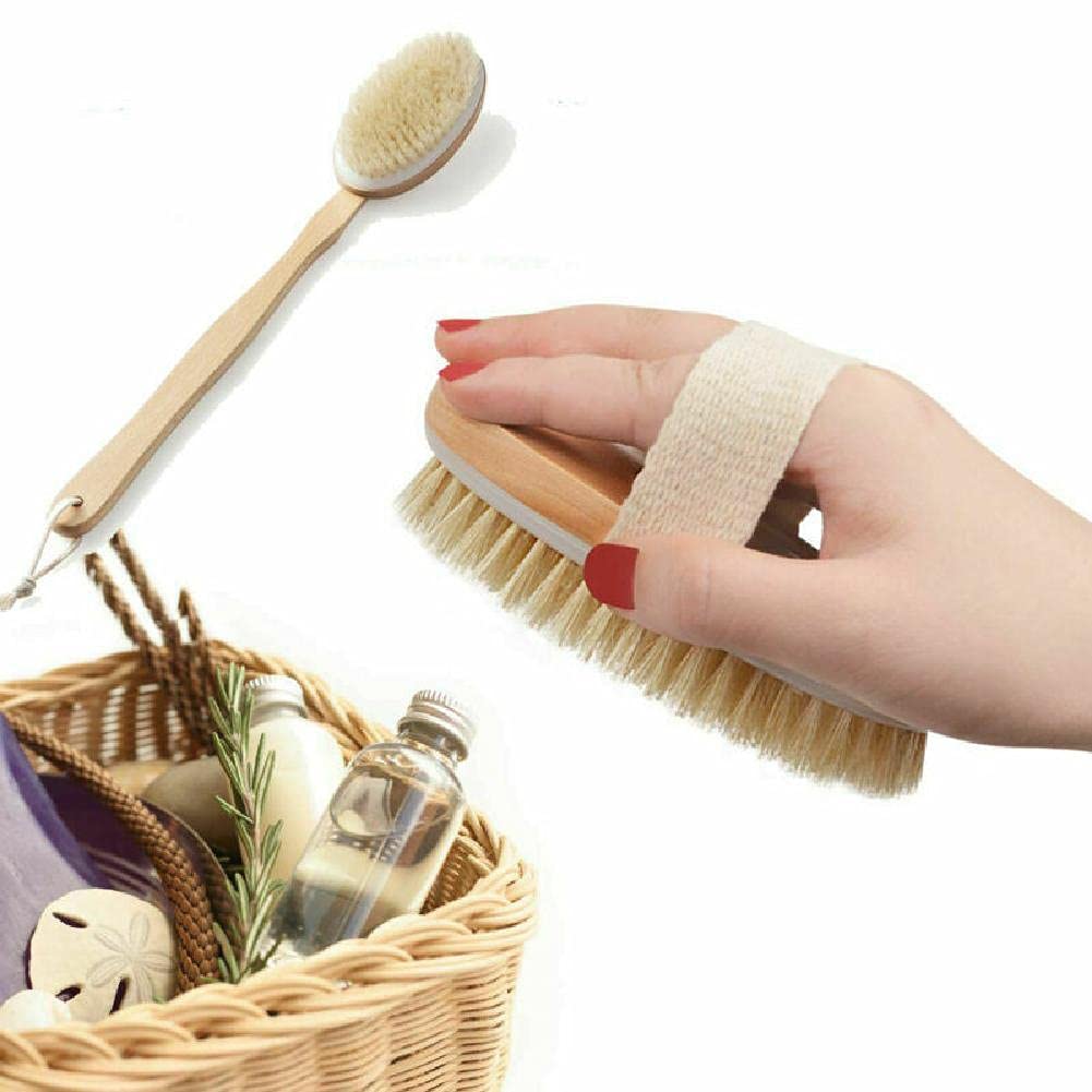 MOOKEENONE 1 Pack x Body Brush, Eco-Friendly Wooden Long-Handled Bath Shower Body Back Dry Skin Cleaning Tool Spa Scrubber Brush Beauty and Personal Care MOOKEENONE