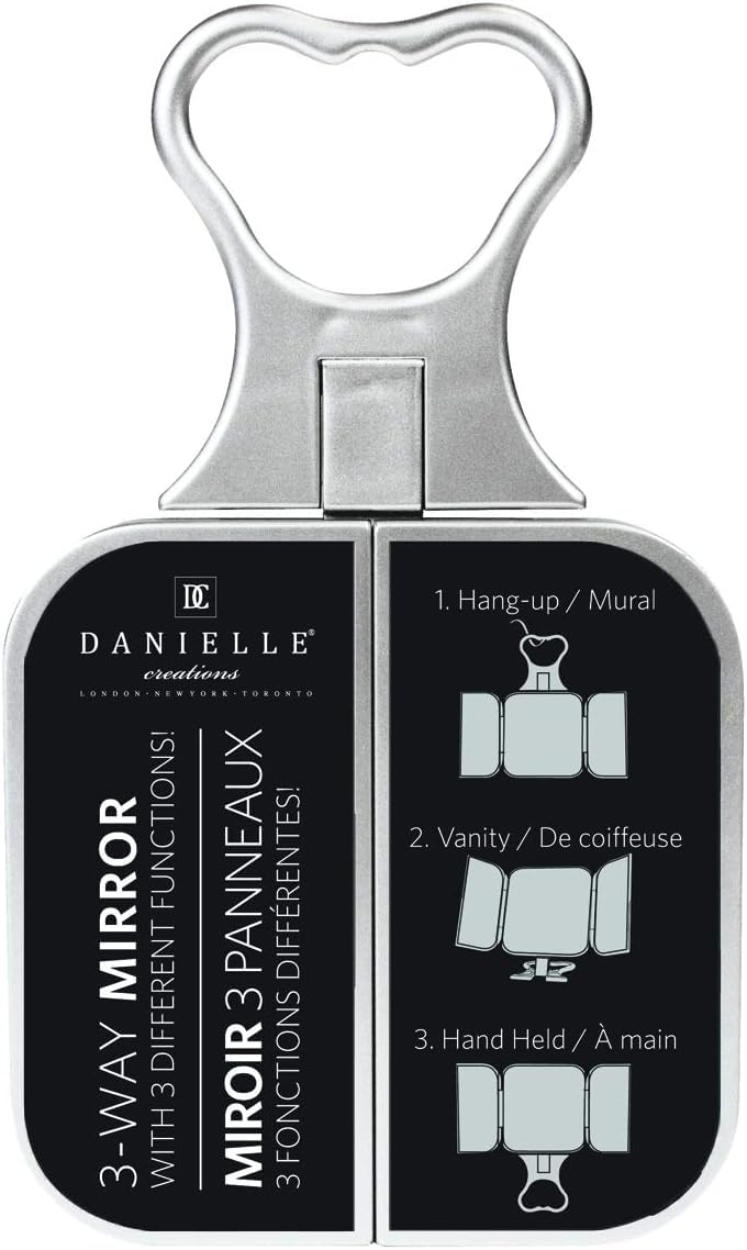 Danielle Creations 3-Way Foldable Travel Makeup Mirror with Built in Stand and Handle, Silver Beauty & Personal Care DC DANIELLE