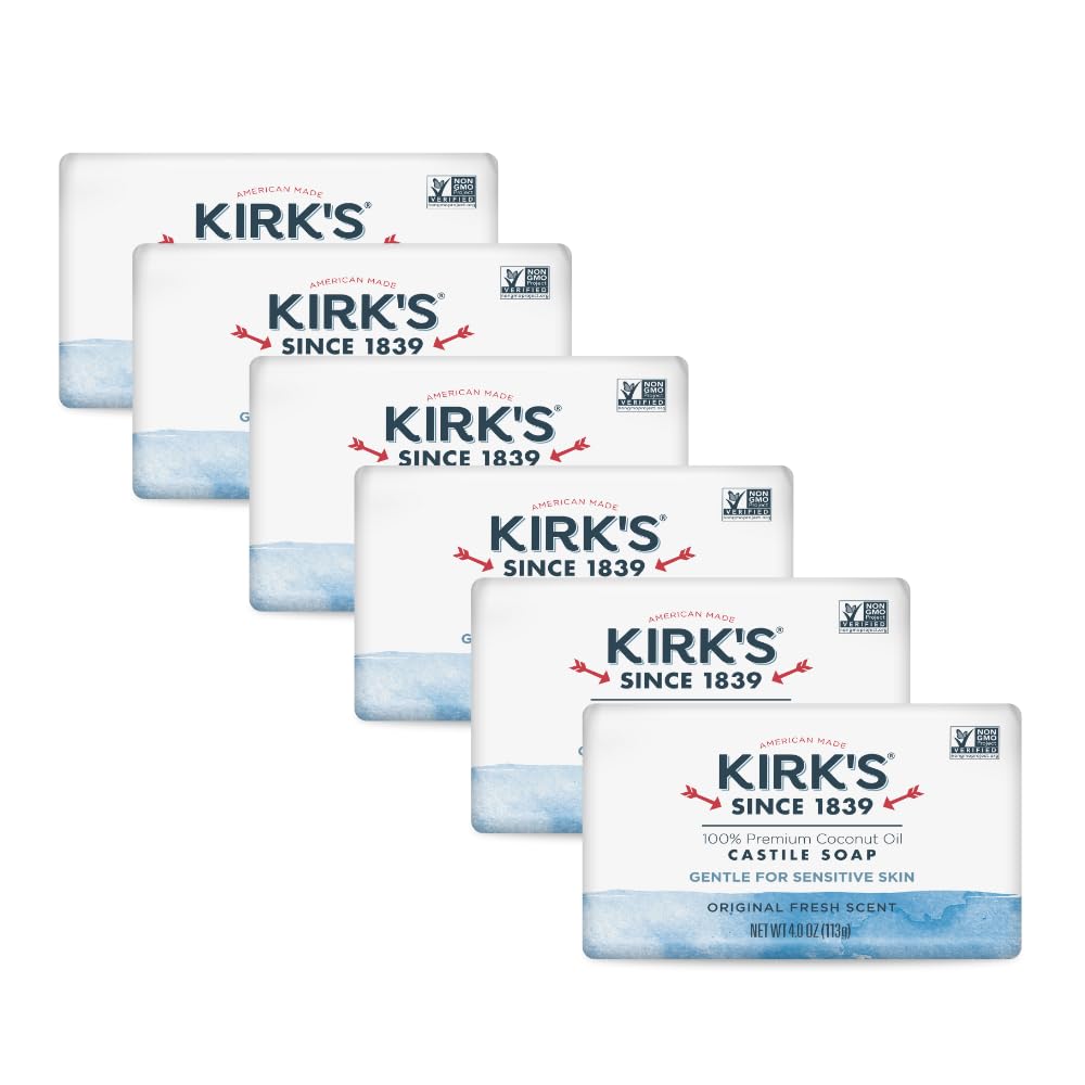 Kirk's Castile Bar Soap for Men, Women & Children - Made With Premium Coconut Oil, Sensitive Skin Formula, Vegan, Non GMO, Original Fresh Scent, 4 oz. Beauty & Personal Care Kirk's
