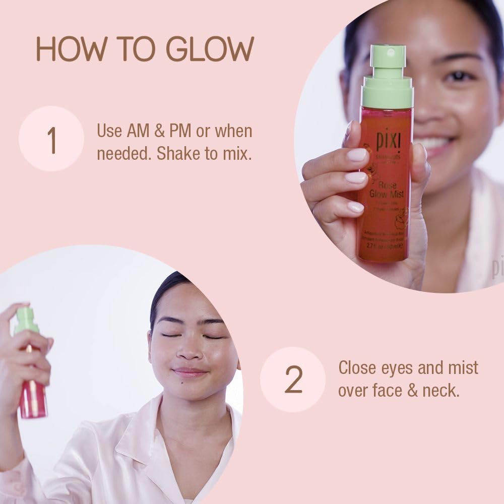 Pixi Beauty Rose Glow Mist | Hydrating Makeup Setting Spray with Rose Water & 21 Natural Oils | Luminous Dewy Finish | All-Day Hold | Refreshes & Sets Beauty & Personal Care Pixi