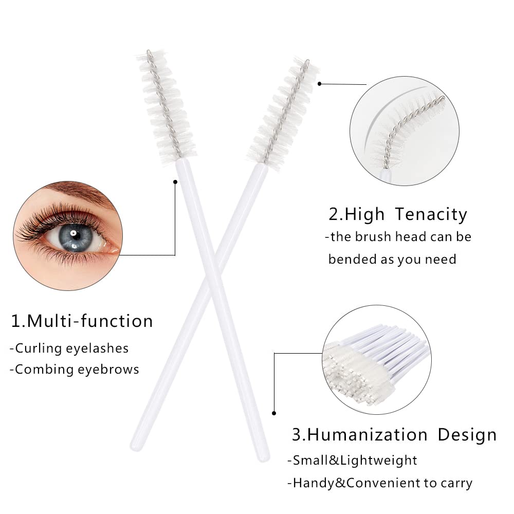 300 Pack Eyelash Mascara Wands Disposable Lash Brushes for Extensions Makeup Brush Applicators Tool Kit, White/White Beauty & Personal Care Mekupeu