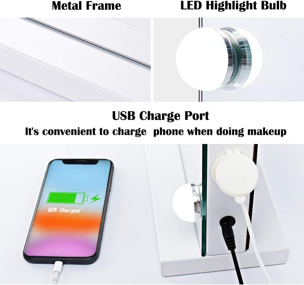 GLMOHOME Vanity Mirror Makeup Mirror with Lights,10X Lens,22.8"x 18.1" Hollywood Lighted Vanity Mirror with 15 Dimmable LED Bulbs,3 Color Modes,Touch Beauty & Personal Care GLMOHOME
